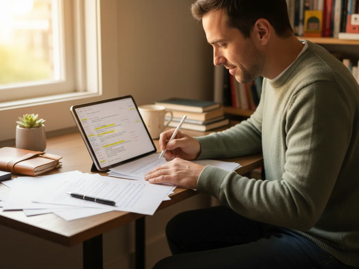 Tutor revisando y corrigiendo trabajo de un estudiante
